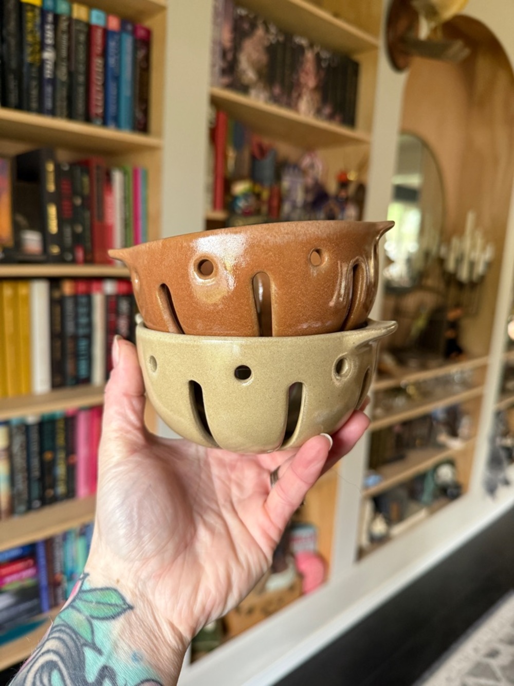2 Hearth and hand magnolia Ceramic Berry Bowls - Tan and Brown